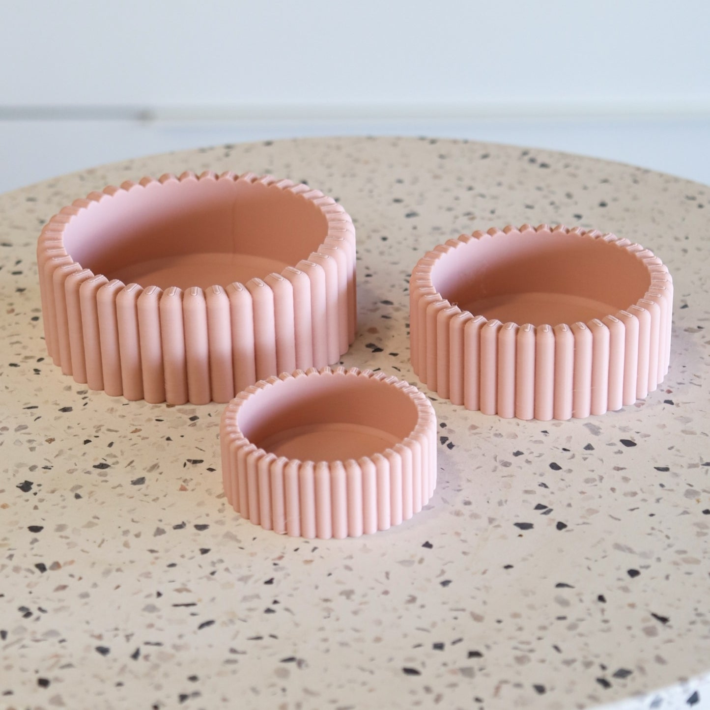 Printing Potters Scalloped Trinket Bowl Set, Light Dusty Pink