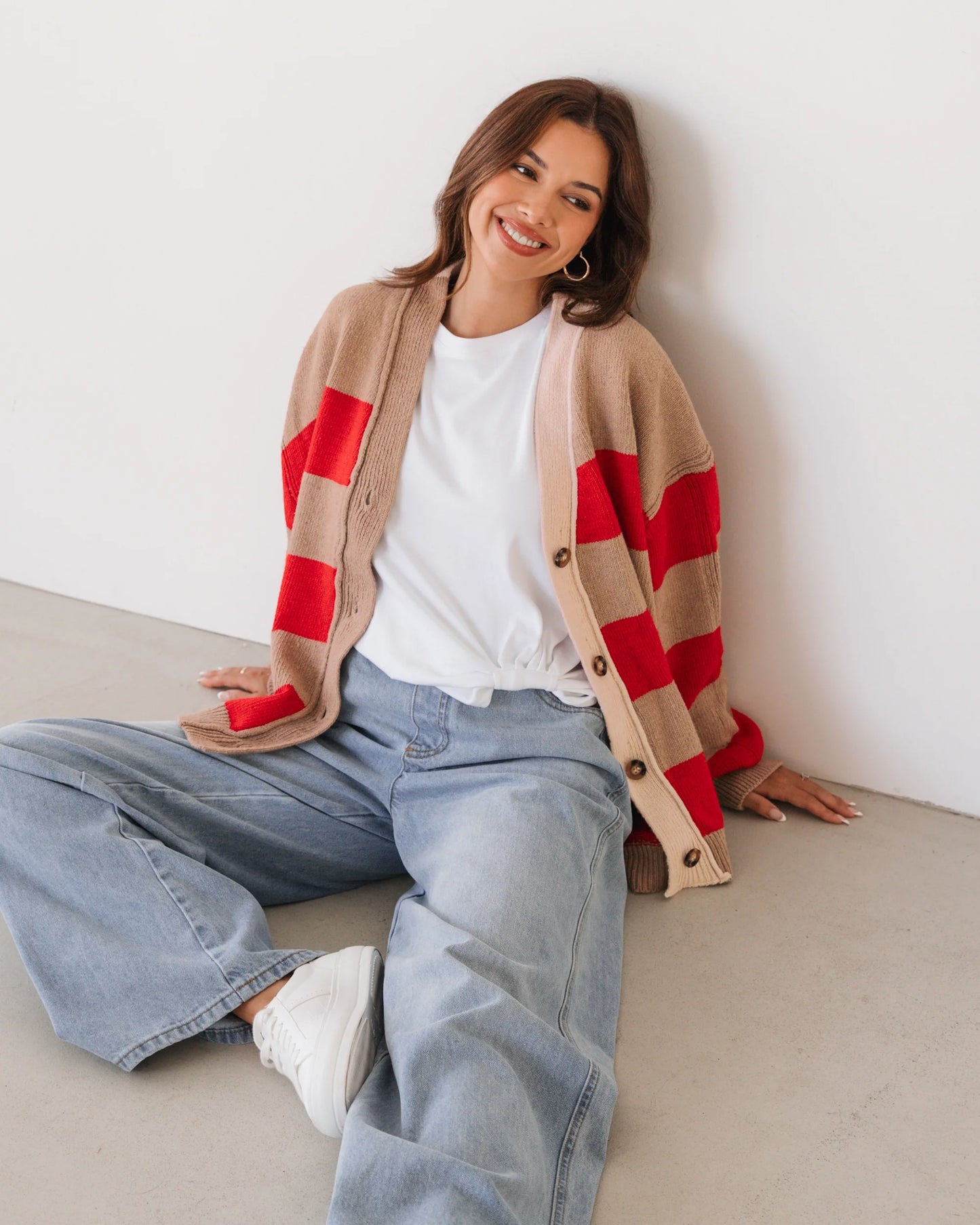 Label Of Love Striped Cardigan, Red