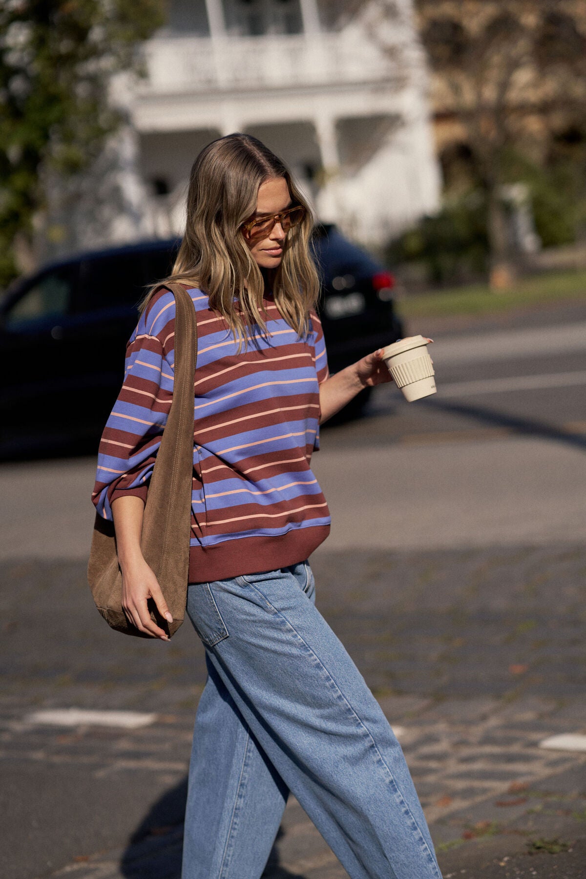 Ceres Life Romy Crew, Vintage Blue Pink Clay Burnt Toffee Stripe
