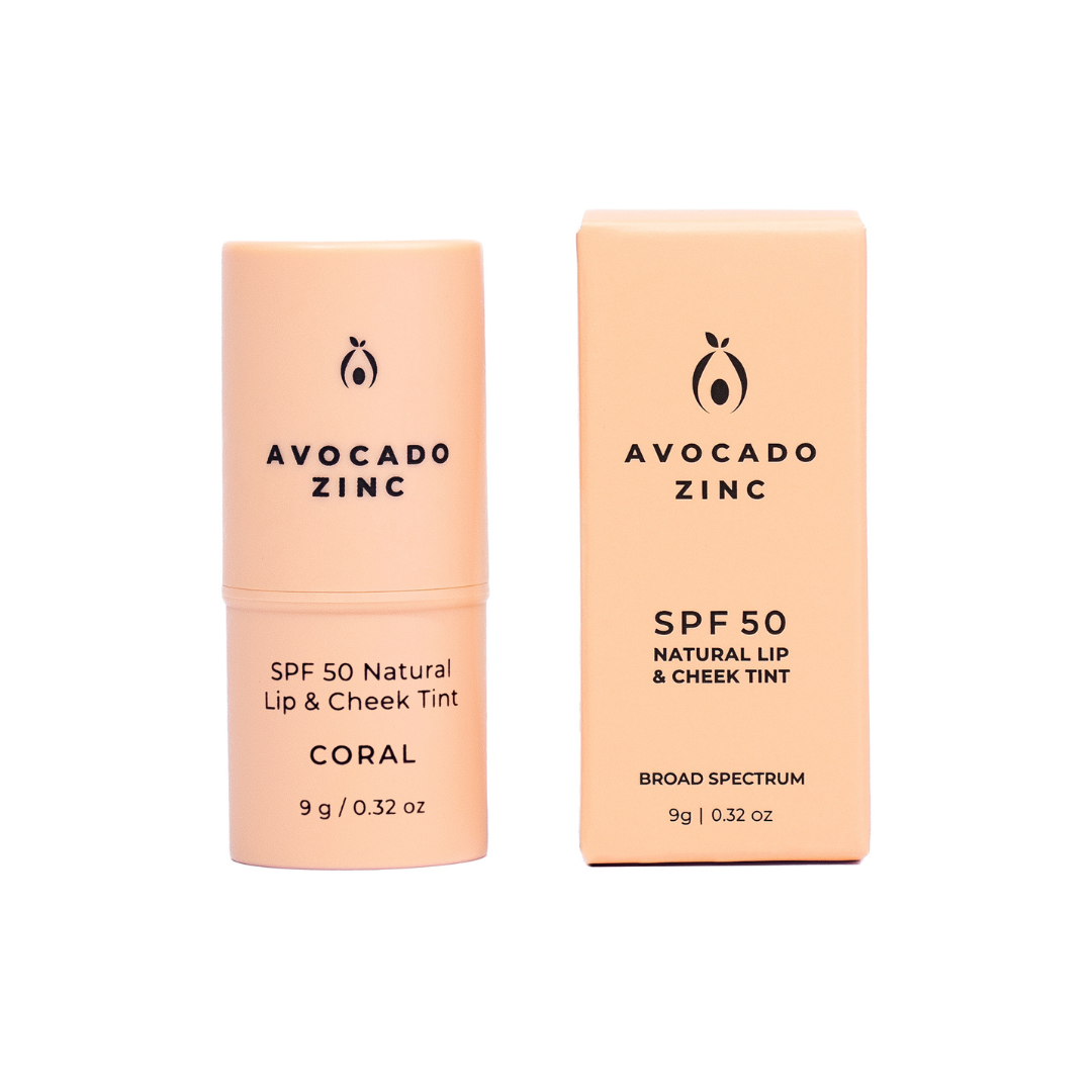 Avocado Zinc SPF 50 Natural Lip & Cheek Tint, Coral