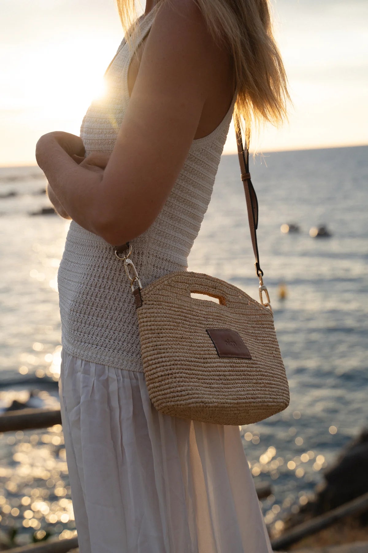 Nim The Label Leather Trimmed Raffia Mini