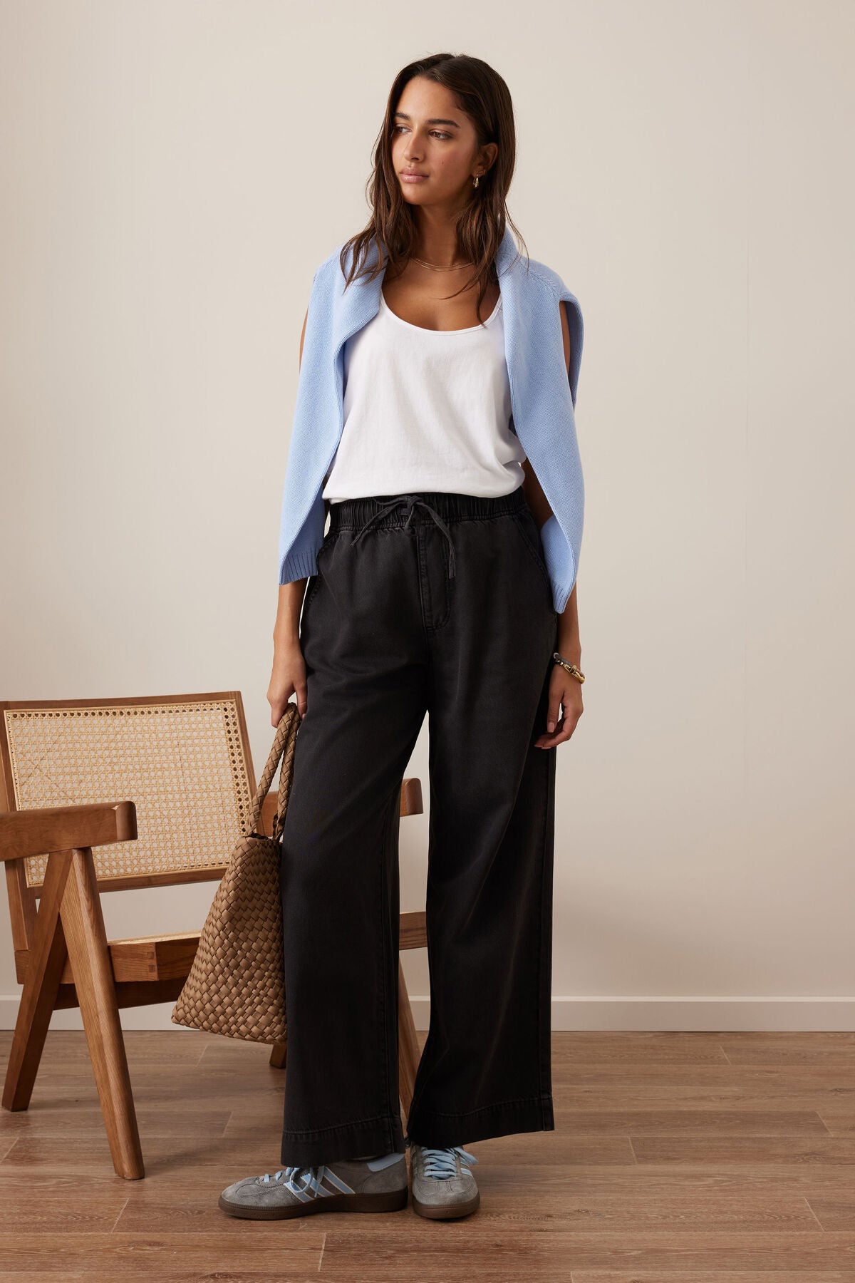 Ceres Life Andie Wide Leg Drawstring Pant, Washed Black