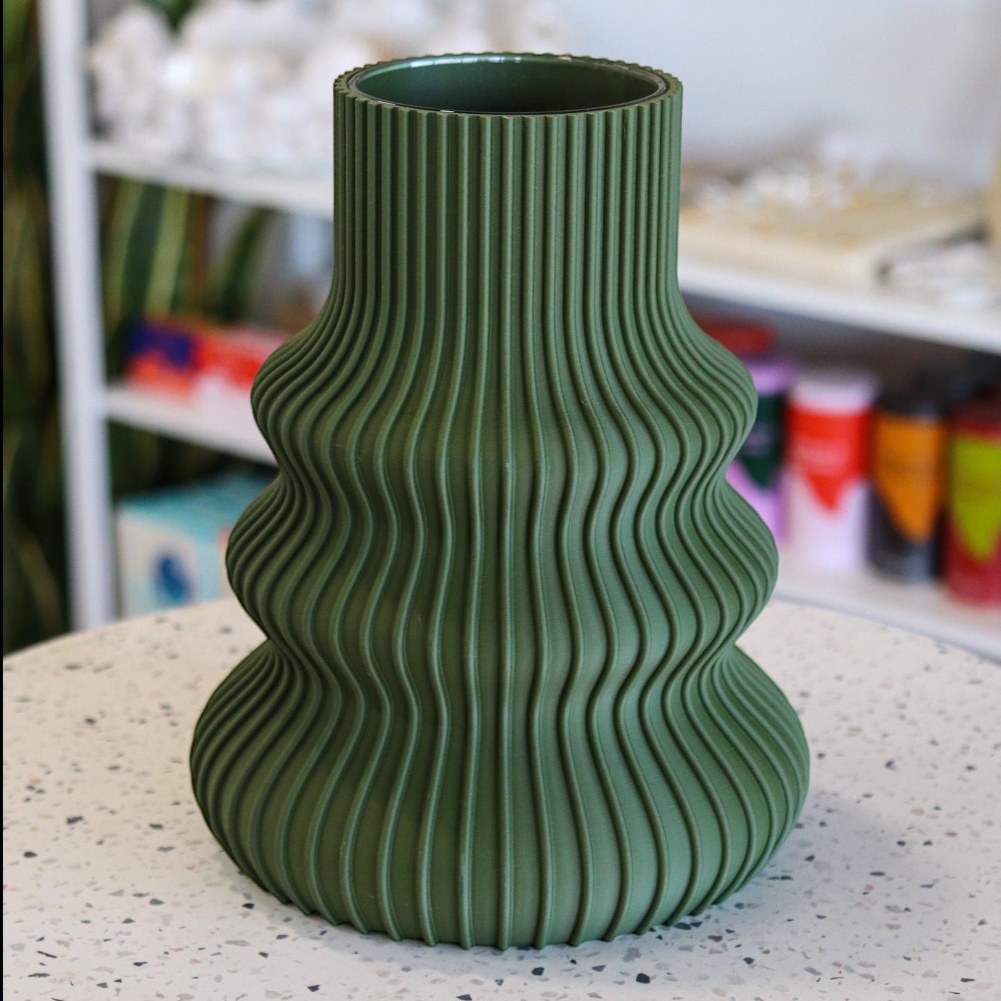 Printing Potters Genie Vase, Moss Green