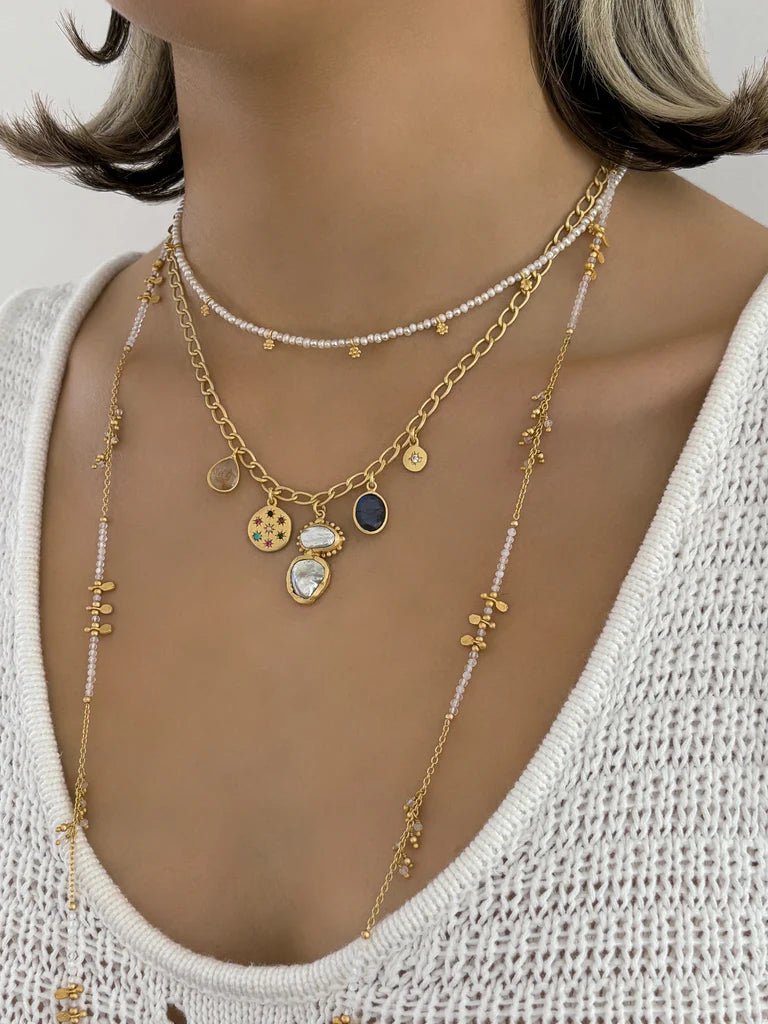Rubyteva Zanzibar Pearl Charm Necklace, Gold