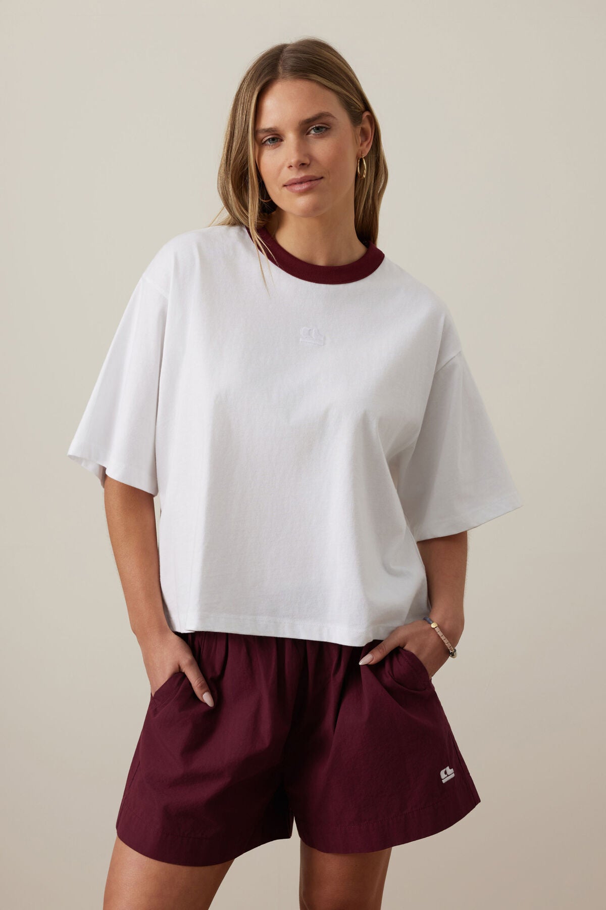 Ceres Life Phoebe Premium Tee, White with Burgundy