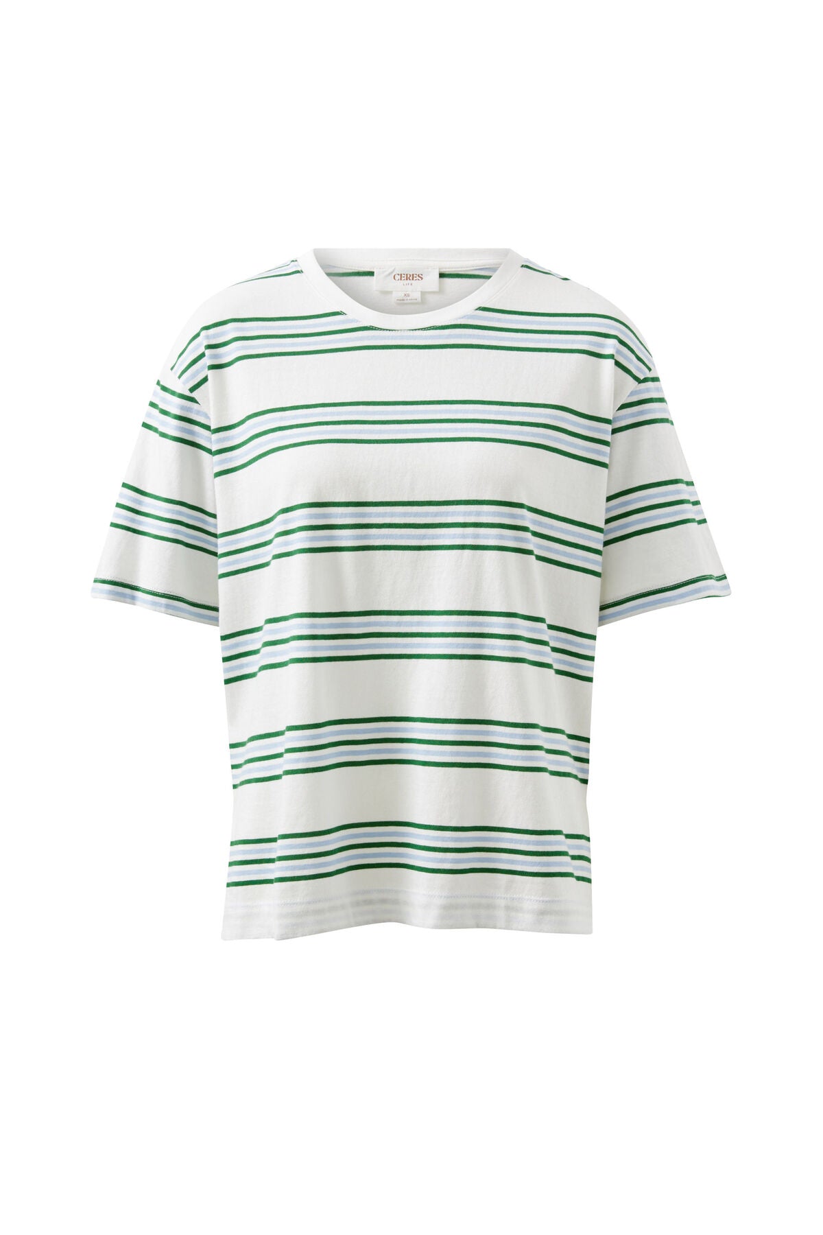 Ceres Life Stevie Slouchy Tee Tshirt, Vanilla Green Retro Stripe