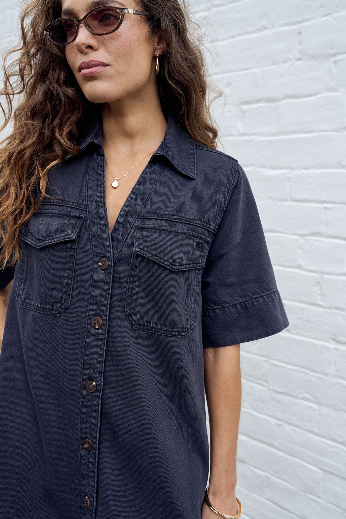 Ceres Life Bonnie Relaxed Shirt Dress, Washed Black