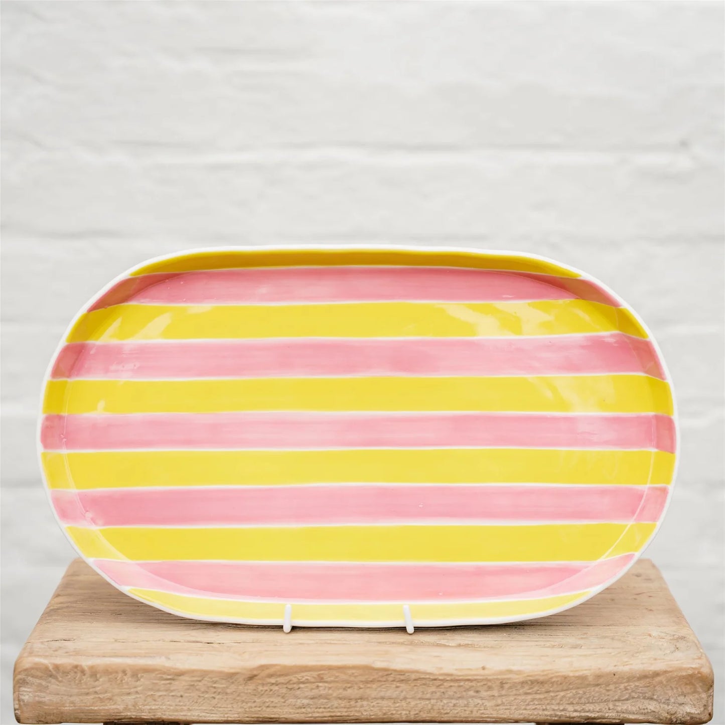Noss & Co Oval Stripe Platter, Pink & Yellow