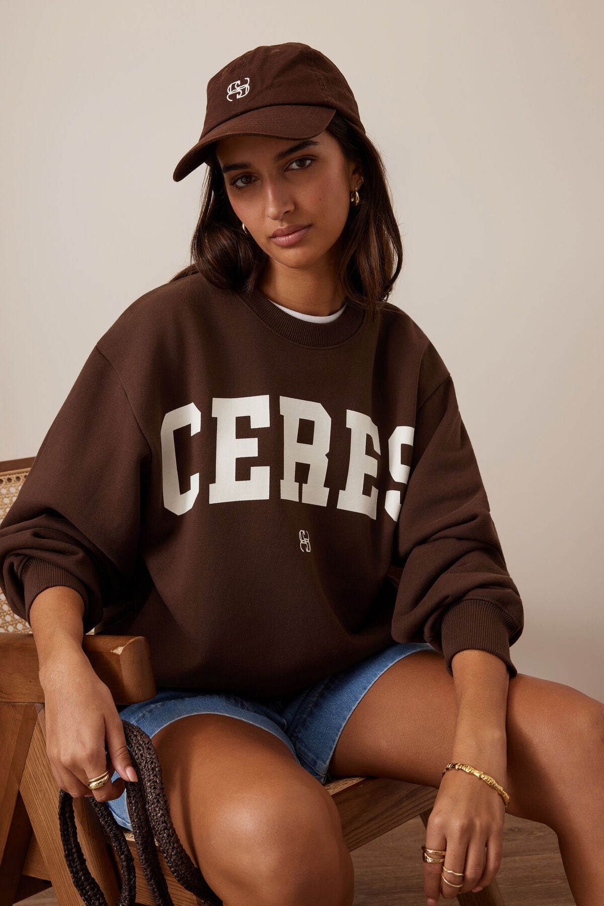 Ceres Life Isla Oversized Slouchy Crew, Chocolate