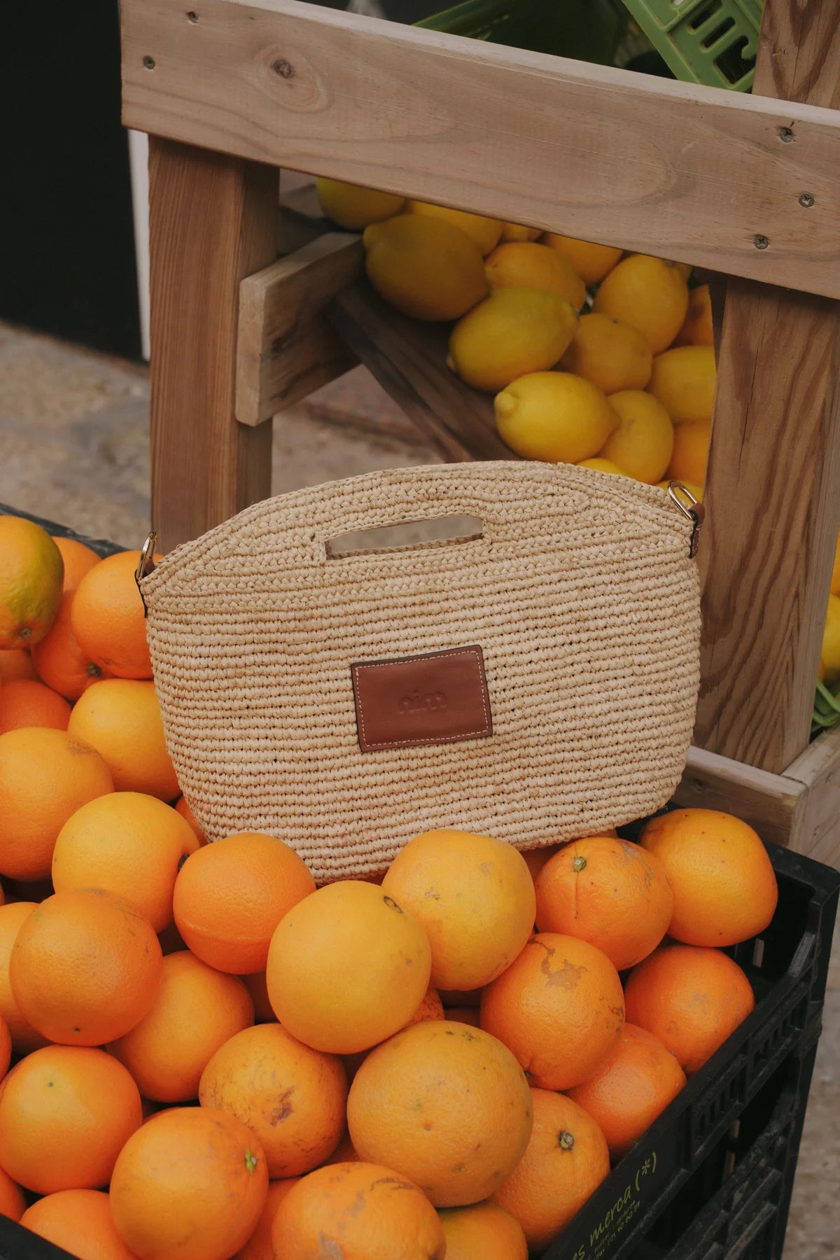 Nim The Label Leather Trimmed Raffia Mini