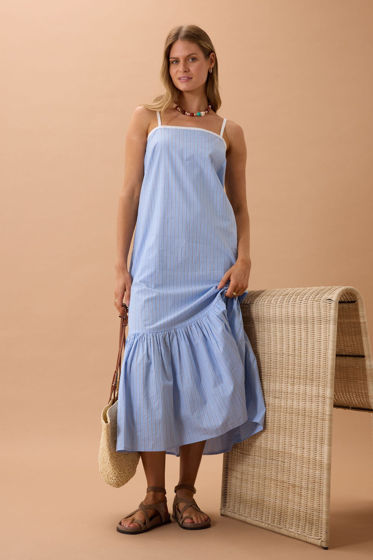 Ceres Life Sunday Maxi Dress, Powder Blue Triple Stripe