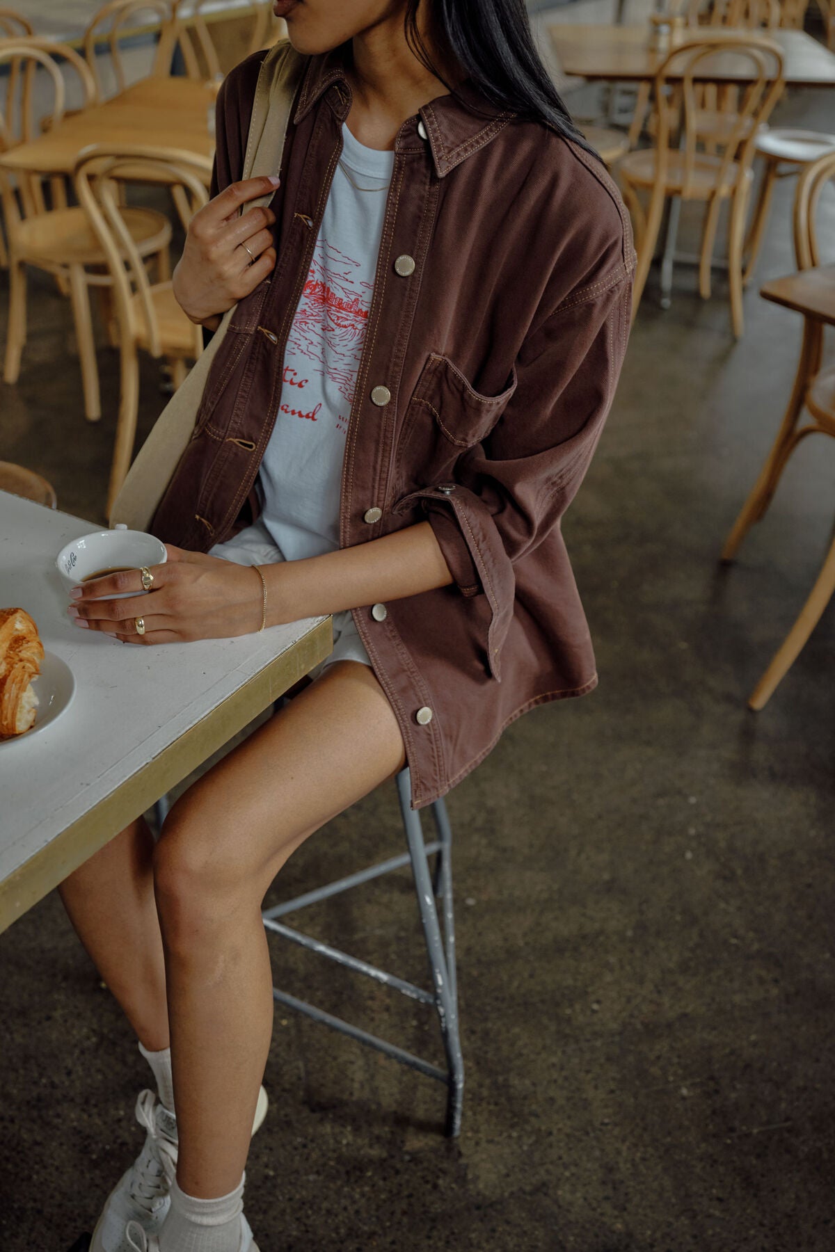 Ceres Life Bobbi Side Pocket Denim Shacket, Chocolate