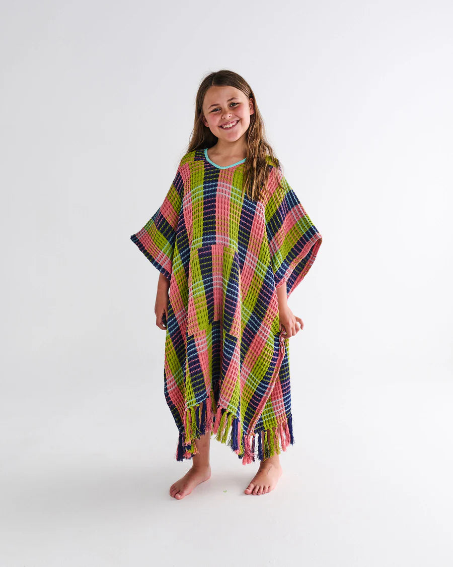 Kip & Co Kids Waffle Poncho Towel, Florida Tartan
