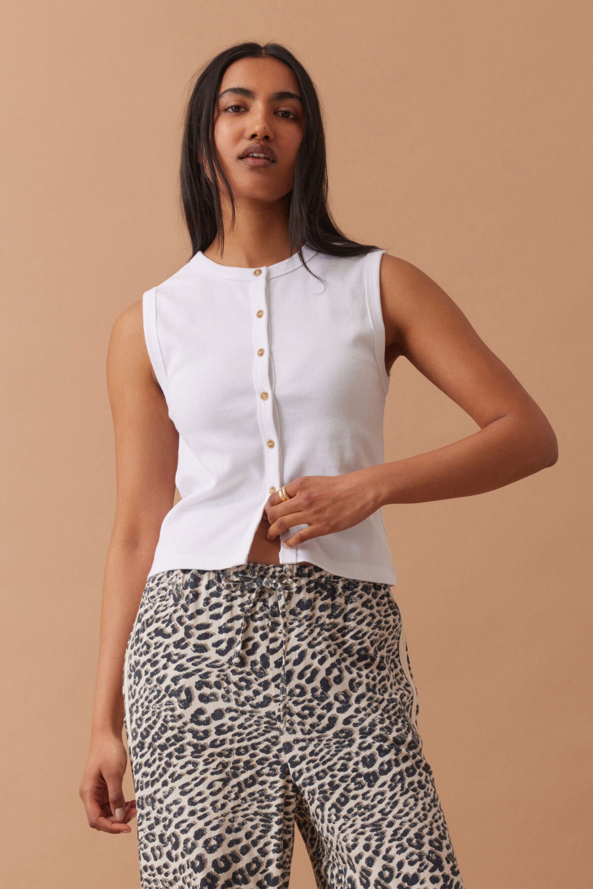 Ceres Life Lyla Button Through Rib Tank, White