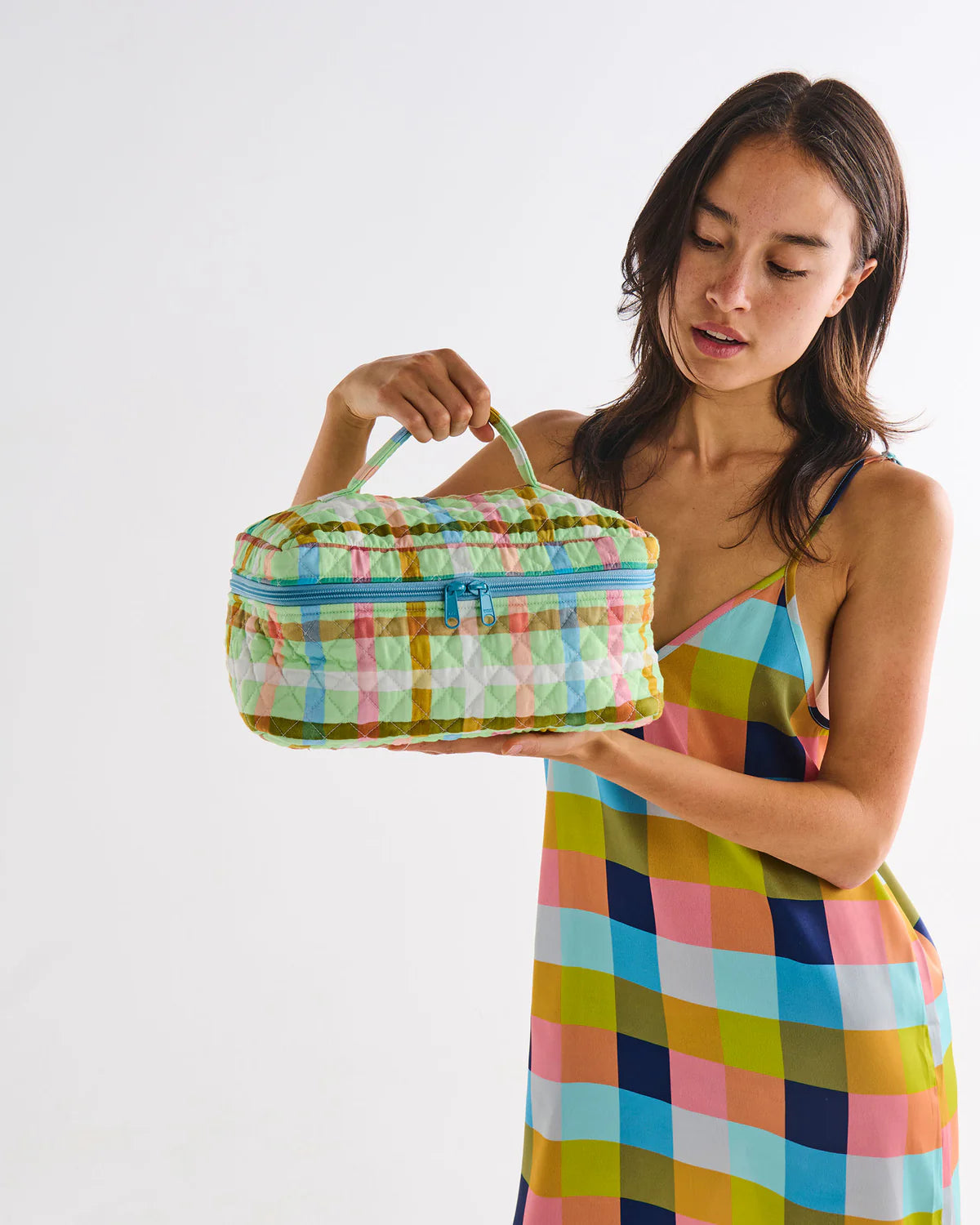 Kip & Co Quilted Cotton Toiletry Case, Candy Check Mint