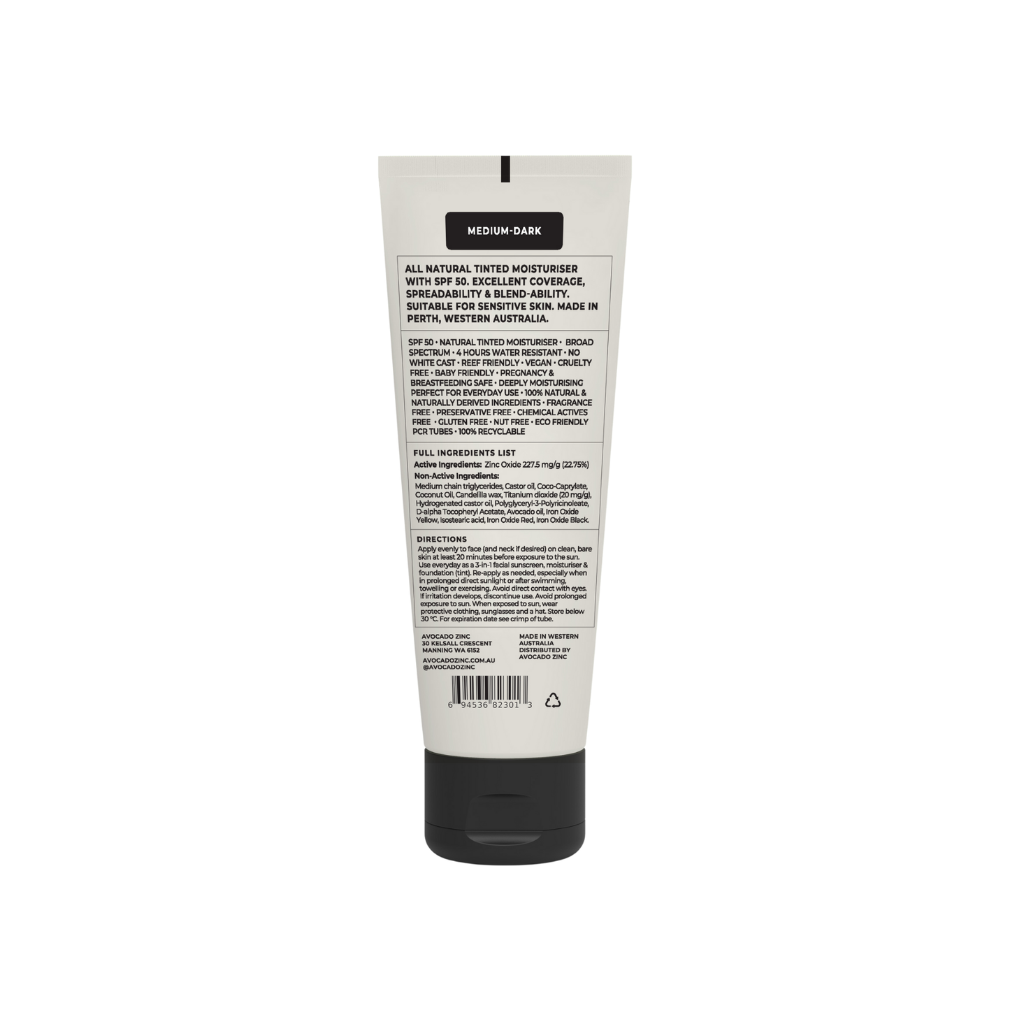 Avocado Zinc SPF 50 Natural Tinted Moisturiser, Medium-Dark