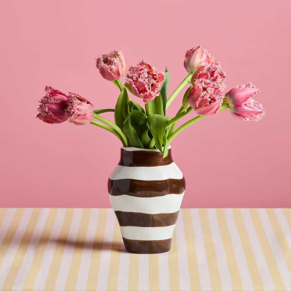 Noss & Co Small Stripe Belly Vase, Brown