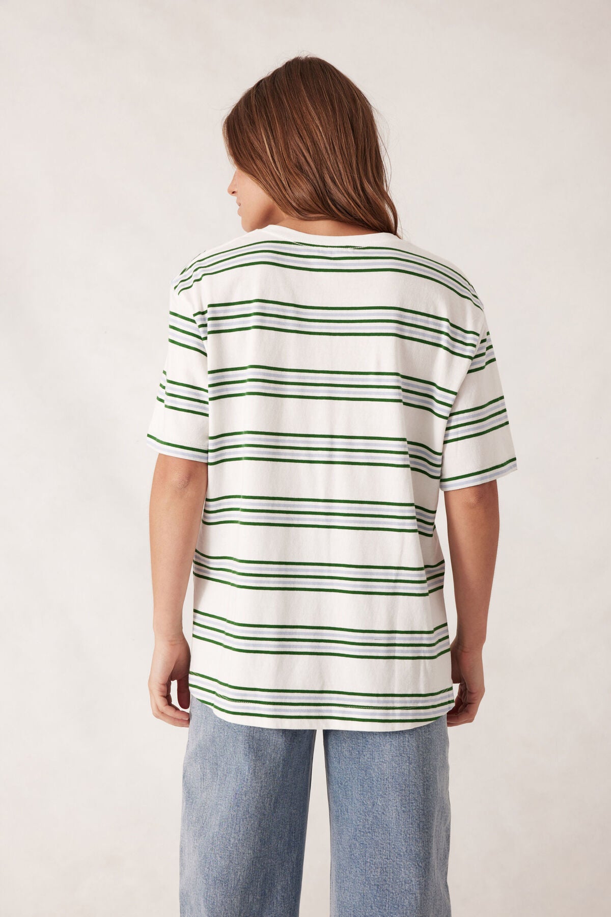 Ceres Life Stevie Slouchy Tee Tshirt, Vanilla Green Retro Stripe