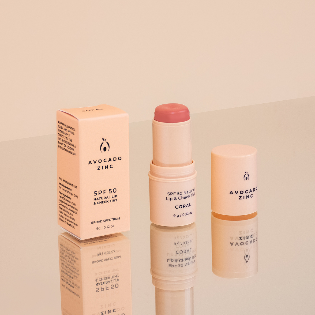 Avocado Zinc SPF 50 Natural Lip & Cheek Tint, Coral