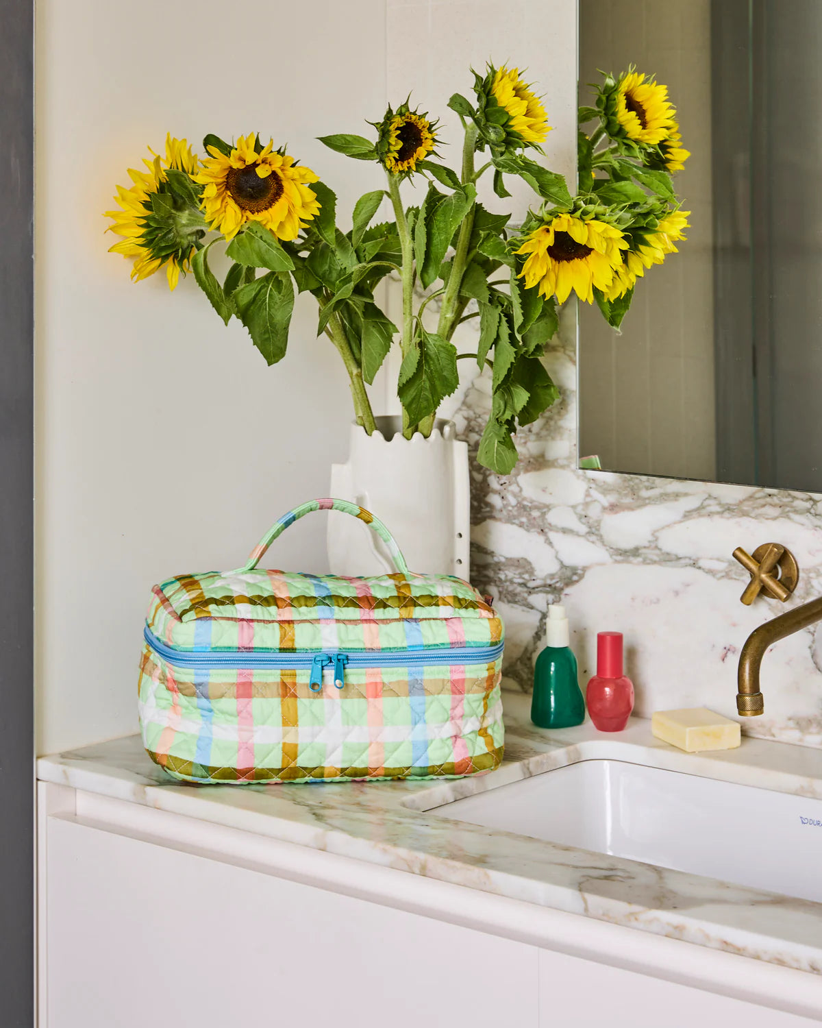 Kip & Co Quilted Cotton Toiletry Case, Candy Check Mint