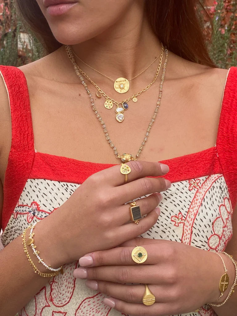 Rubyteva Zanzibar Pearl Charm Necklace, Gold