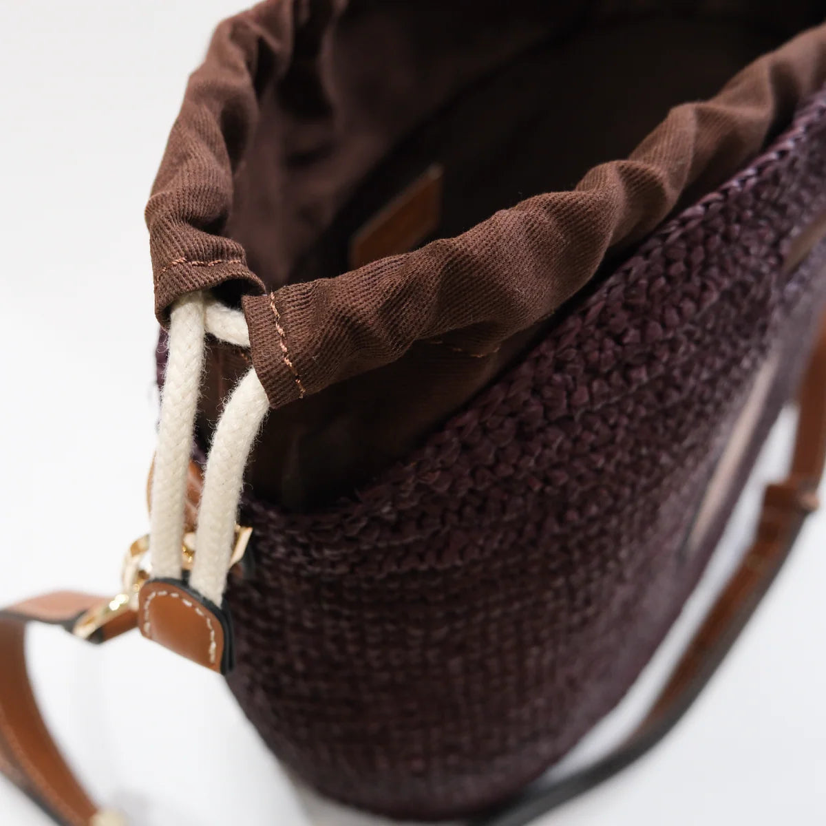 Nim The Label Leather Trimmed Raffia BB, Cocoa