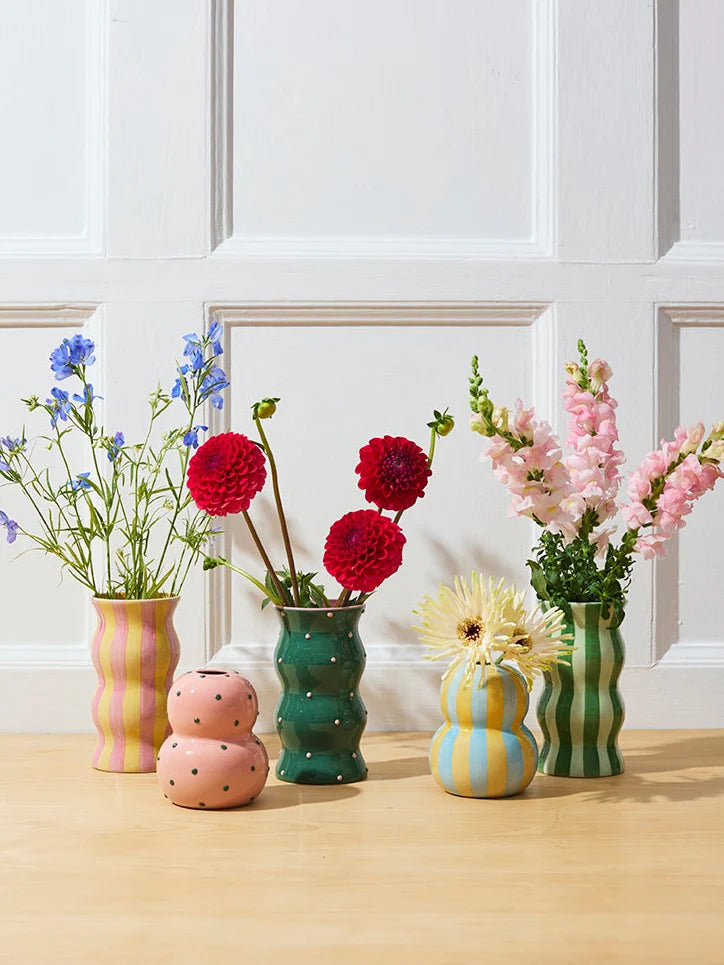 Jones & Co Palma Vase, Green Pink Dotty
