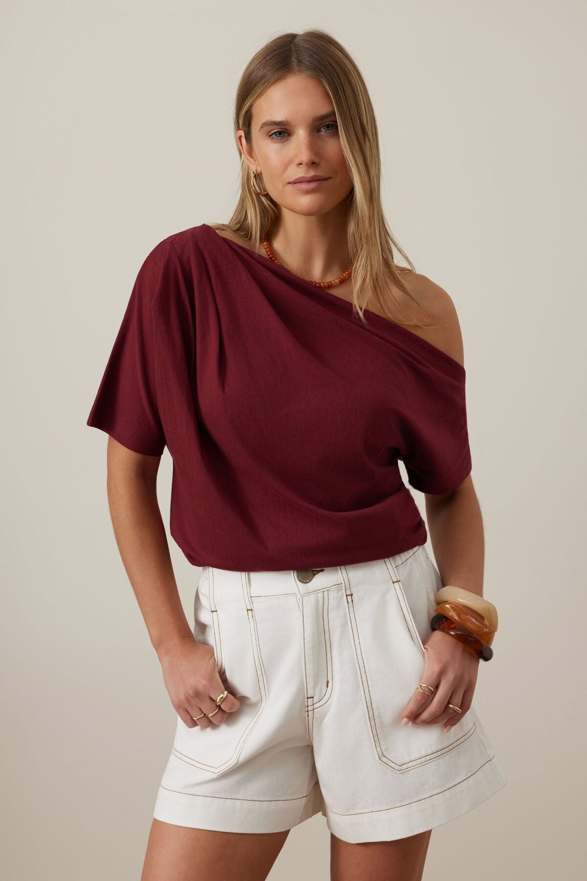 Ceres Life Gabi SS Top, Burgundy