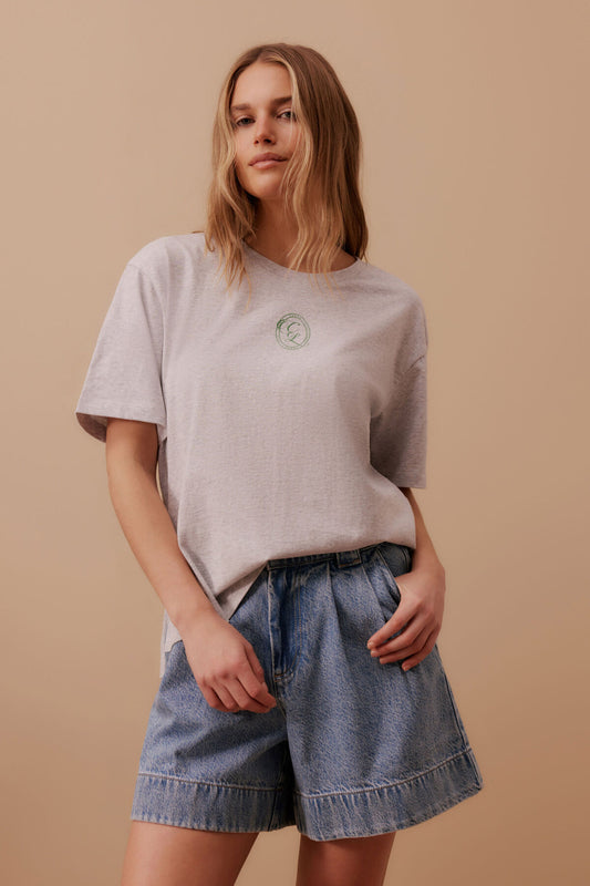 Ceres Life Stevie Slouchy Tee, Cloud Marle/CL Crest Print
