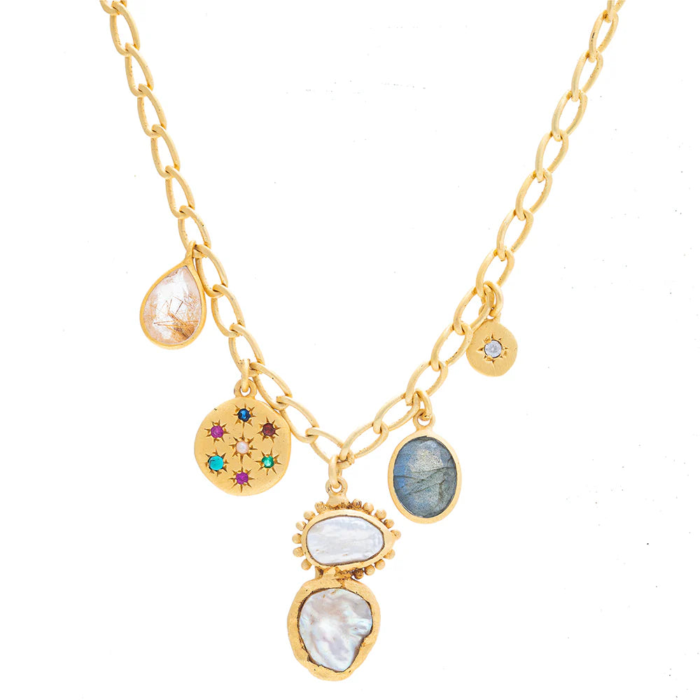 Rubyteva Zanzibar Pearl Charm Necklace, Gold