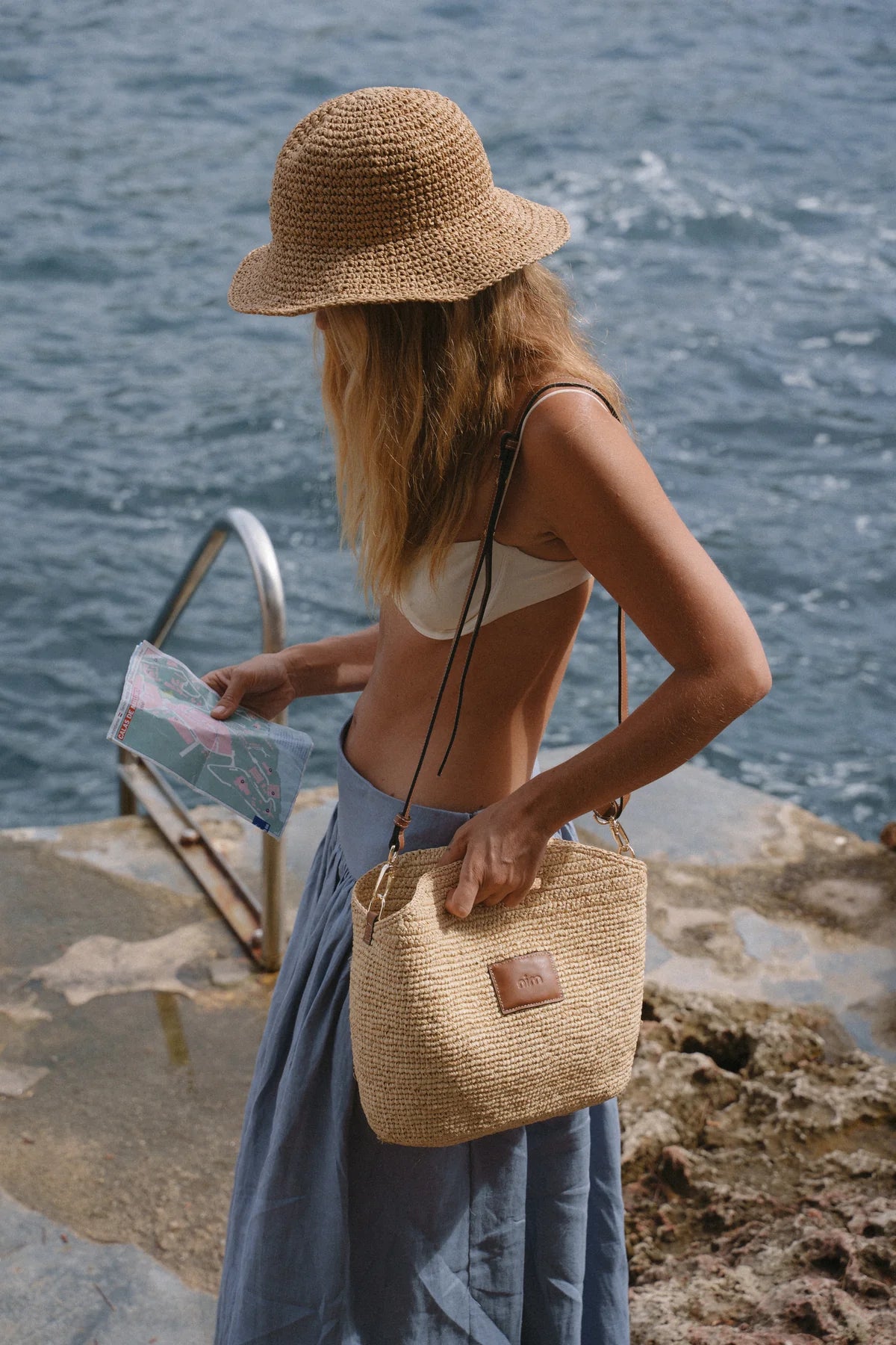 Nim The Label Leather Trimmed Raffia BB