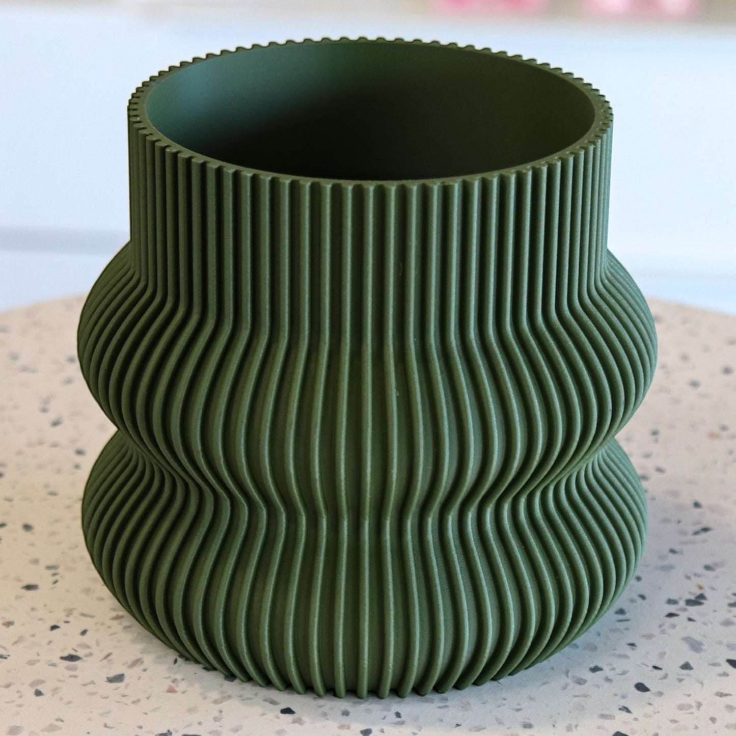 Printing Potters Ribbed Curvy Pot - Medium, Moss Green