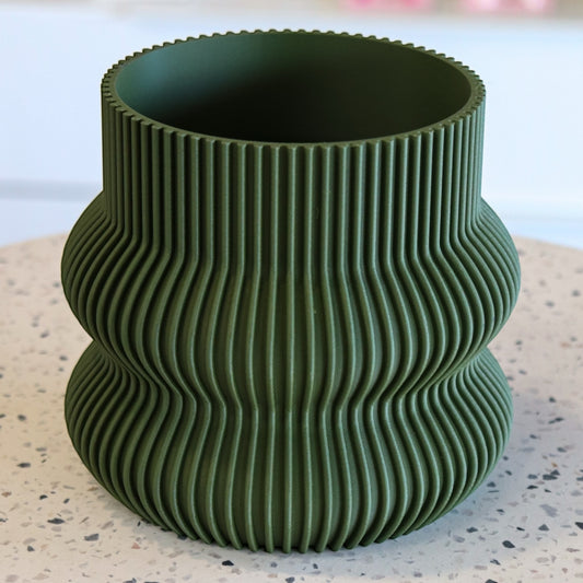 Printing Potters Ribbed Curvy Pot - Medium, Moss Green