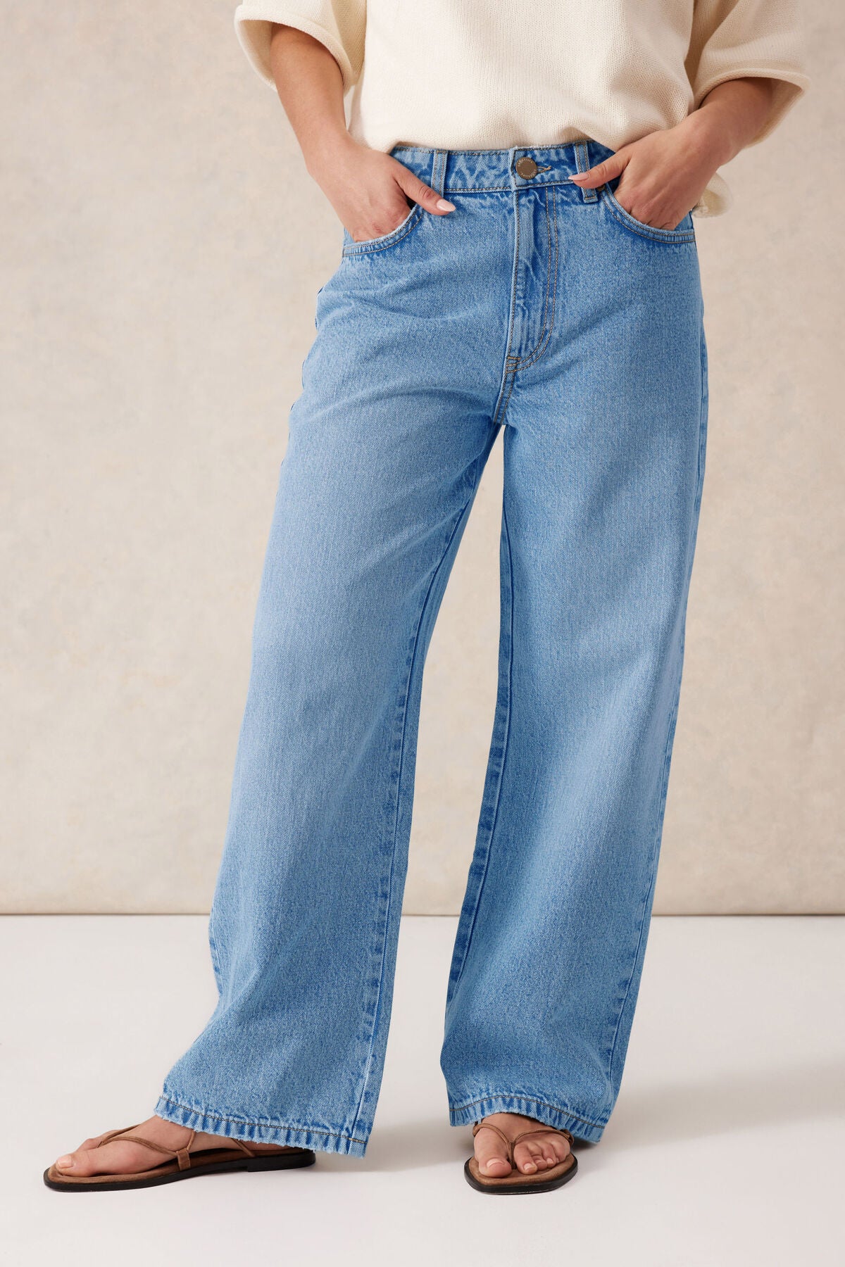 Ceres Life Frankie Loose Straight Jean, Mid Blue Wash