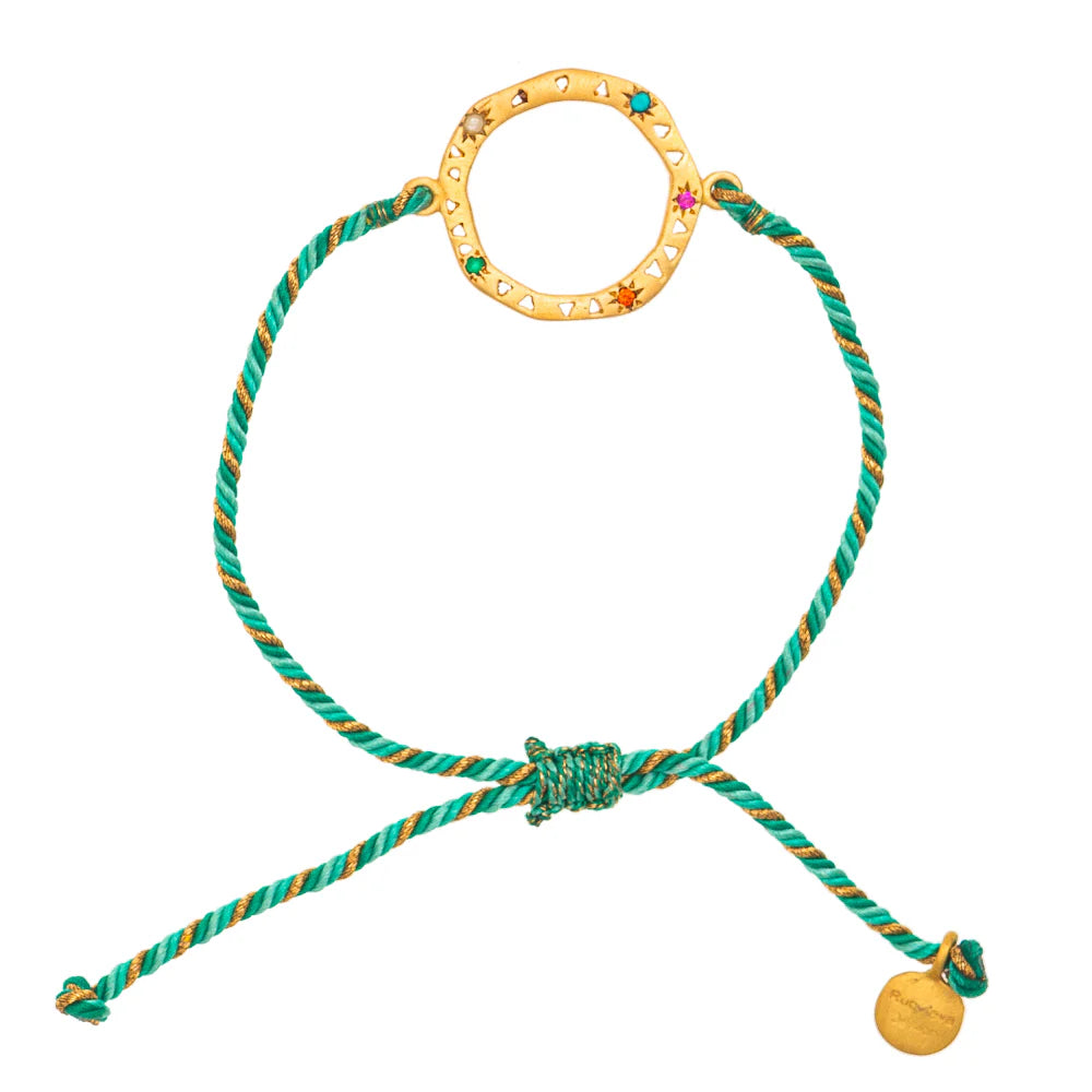 Rubyteva Adjustable Green Safi Bracelet, Gold