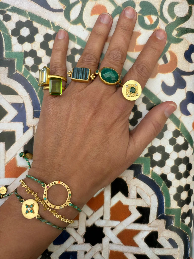 Rubyteva Adjustable Green Safi Bracelet, Gold
