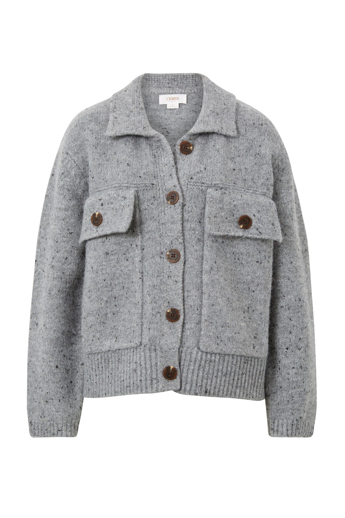 Ceres Life Knit Bomber Cardi, Mid Grey Nep