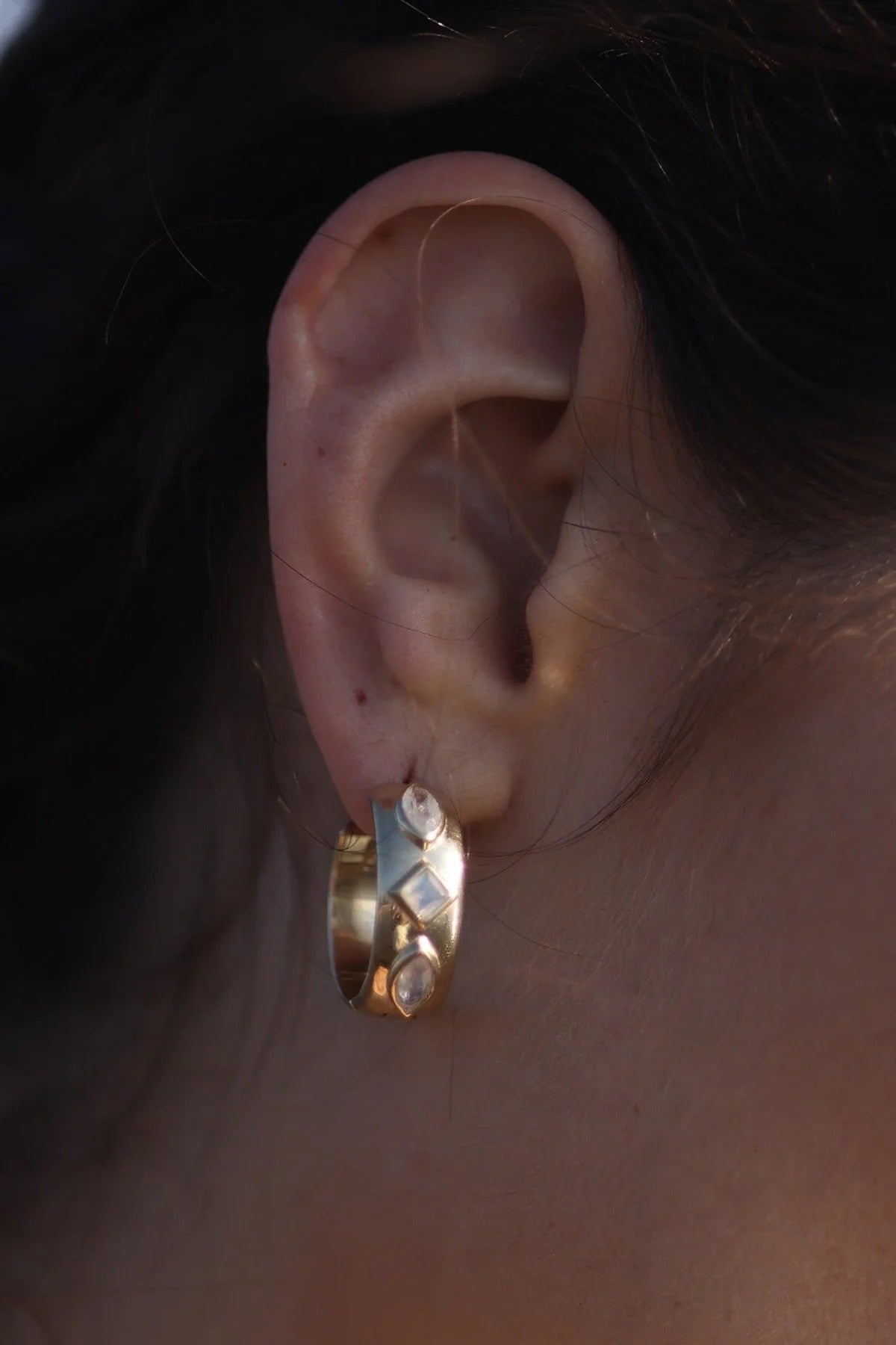 ToniMay Coronet Moonstone Hoops, Gold