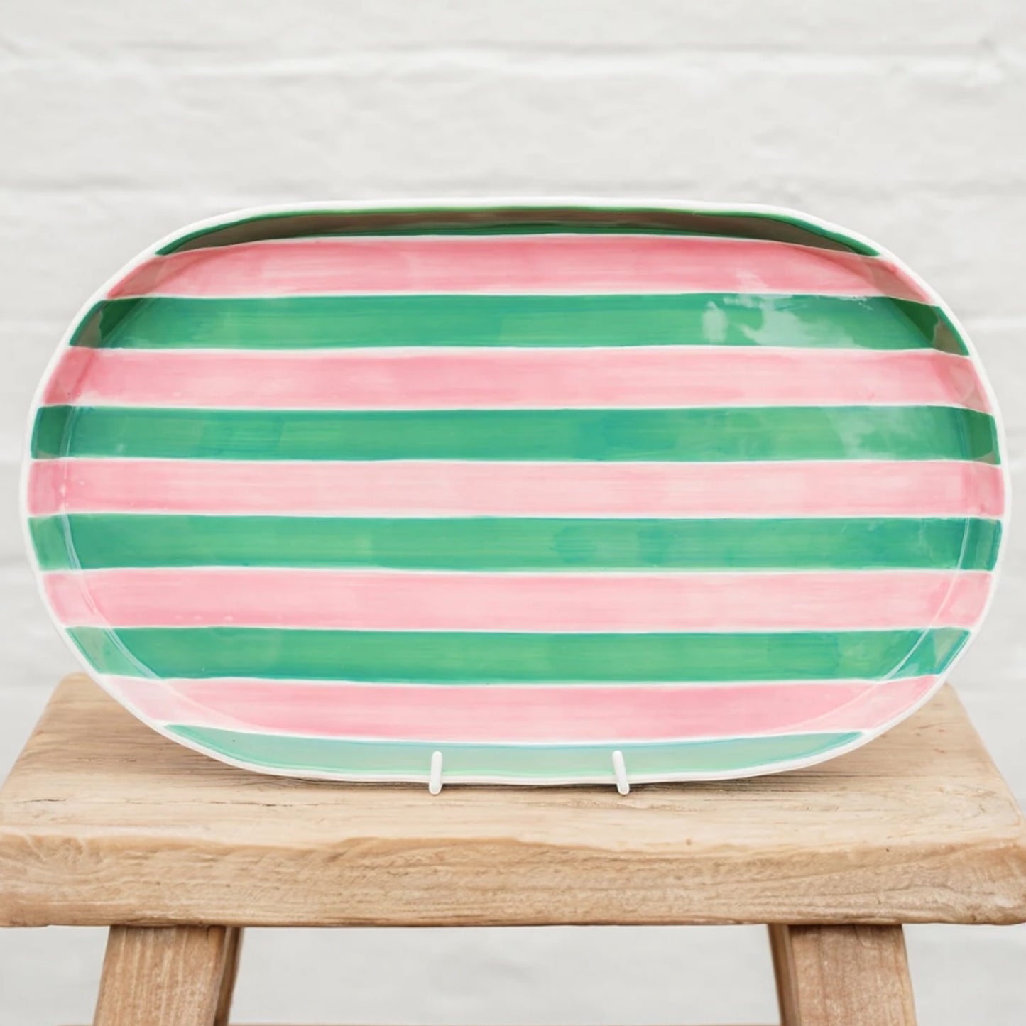 Noss & Co Oval Platter, Pink & Green Stripes