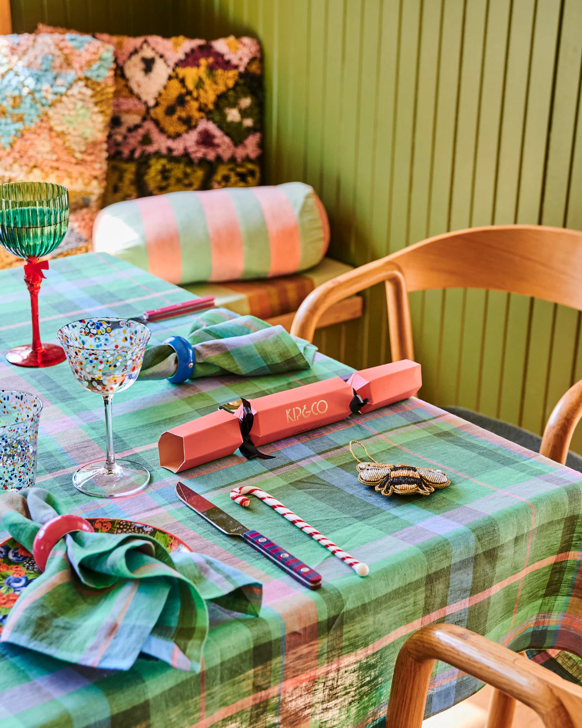 Kip & Co Linen Tablecloth Large Rectangular, Jewel Of The Nile Tartan