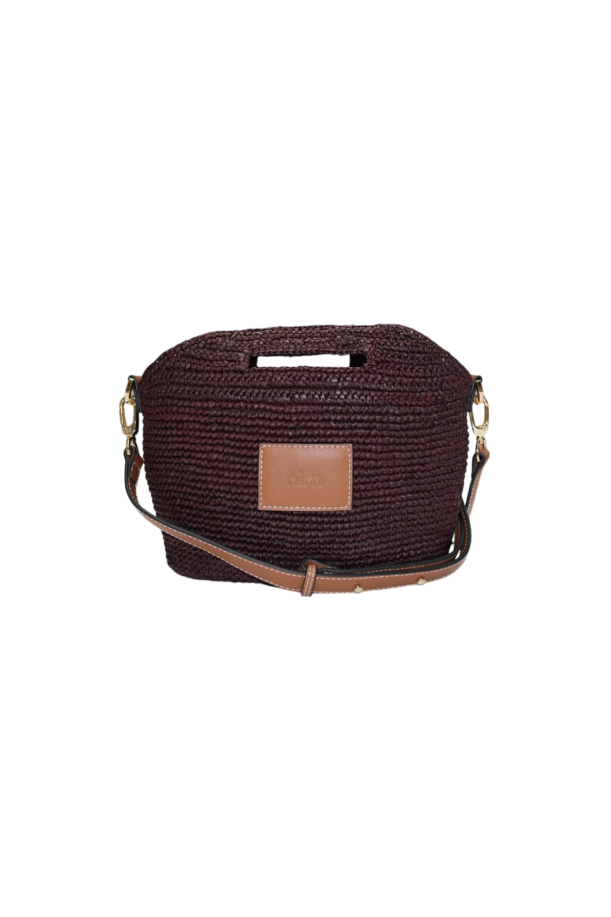Nim The Label Leather Trimmed Raffia Mini, Cocoa