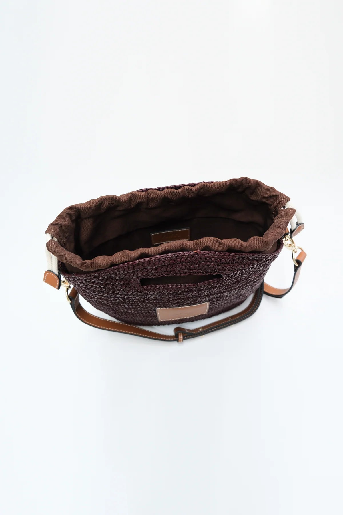 Nim The Label Leather Trimmed Raffia Mini, Cocoa