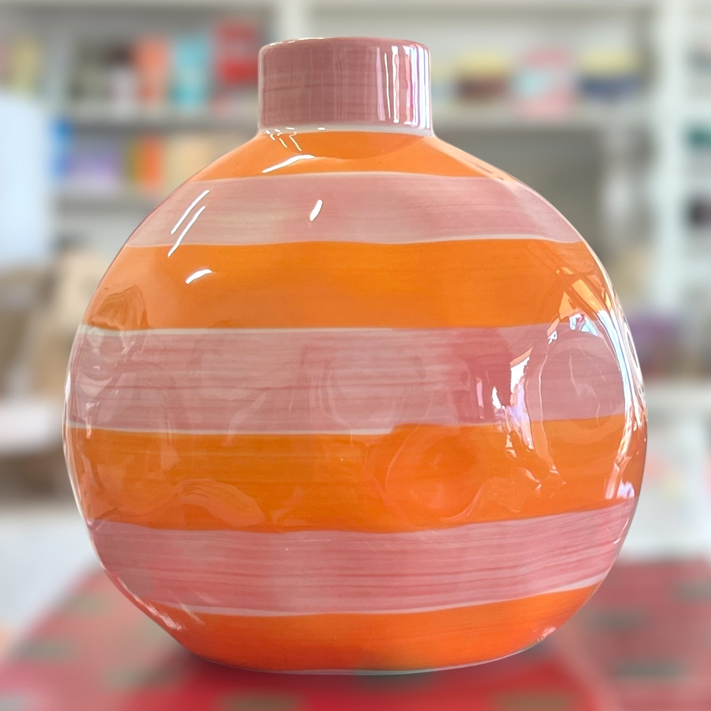 Noss & Co Round Bud Vase, Pink & Orange Stripe
