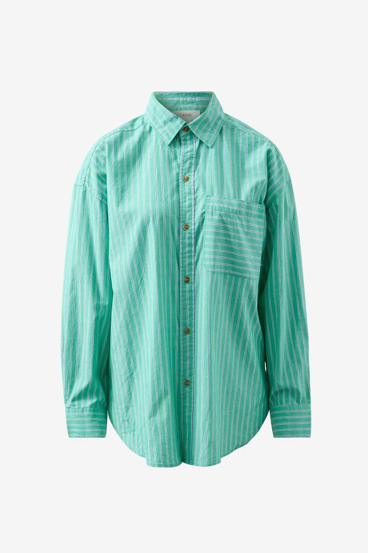 Ceres Life Peta Oversized Shirt, Zesty Green Triple Stripe