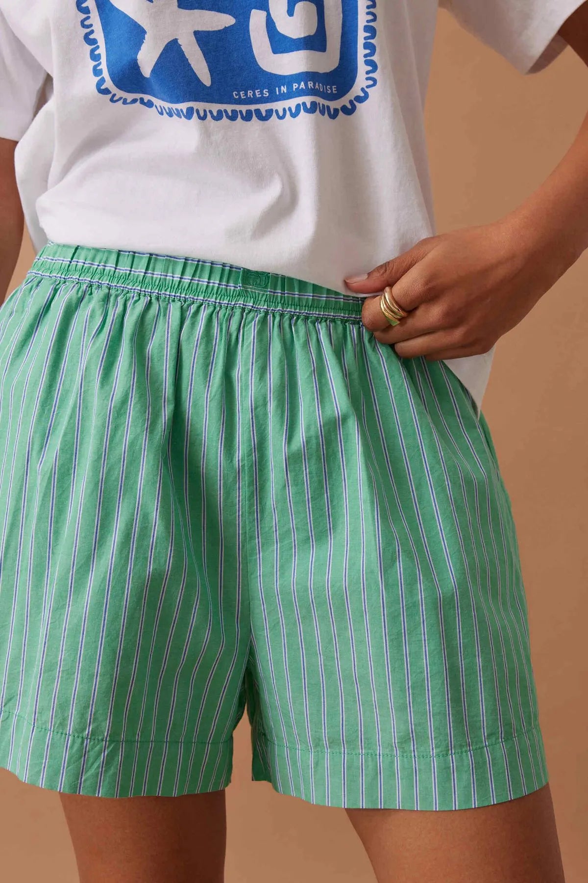 Ceres Life Mila Short, Zesty Green Triple Stripe