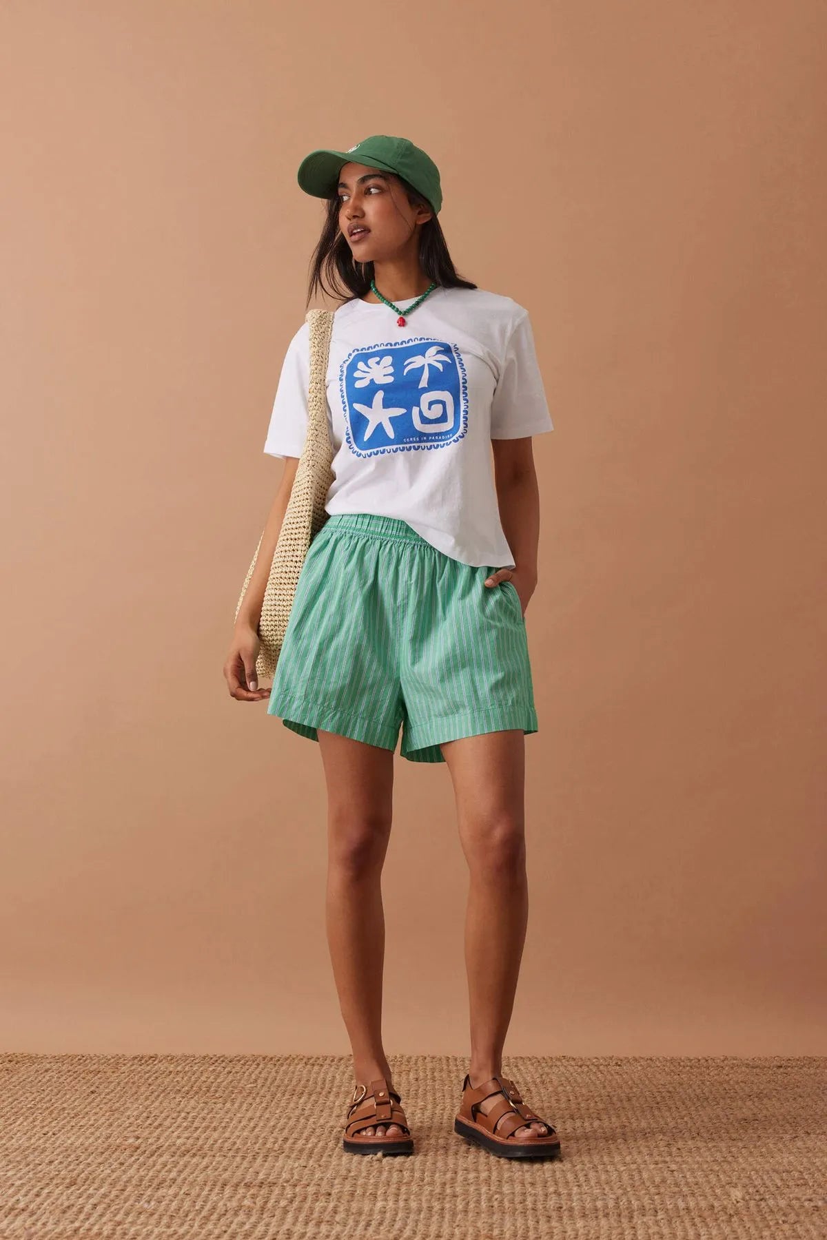 Ceres Life Mila Short, Zesty Green Triple Stripe