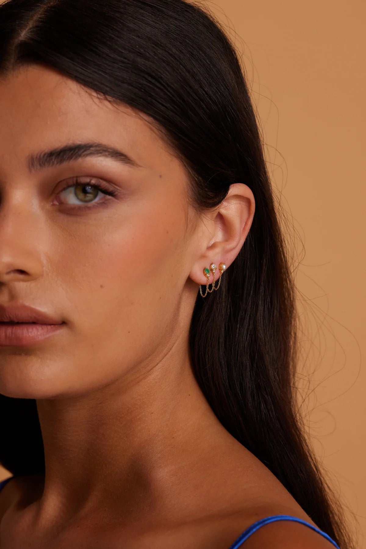 ToniMay May Emerald Birthstone Stud, Gold