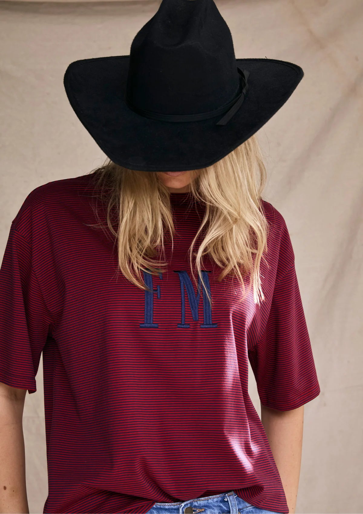 FAR MER. by Whitney Oversize Stripe Tshirt, Red with Navy
