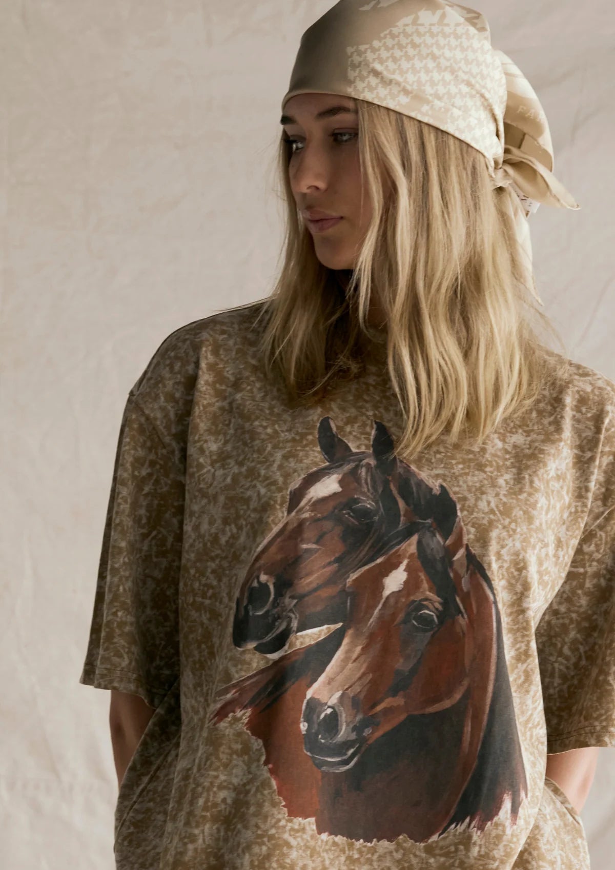 FAR MER. by Whitney Houndstooth Horse, Latte