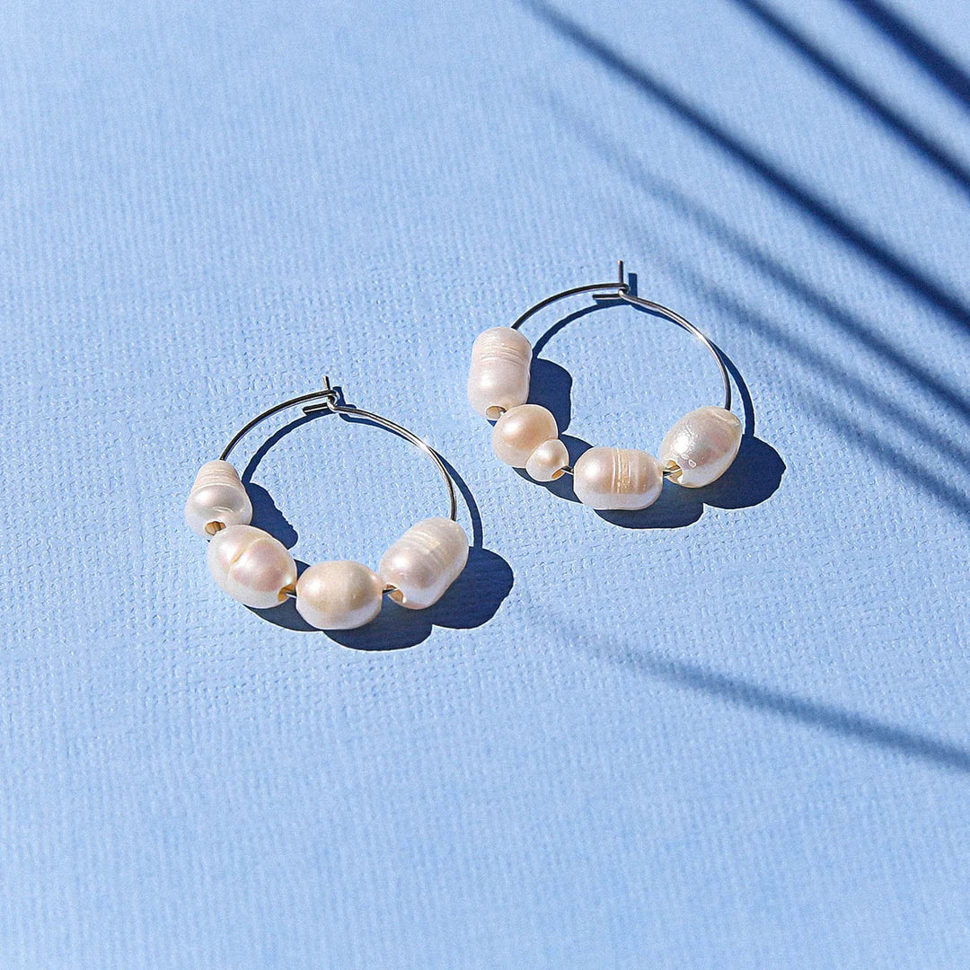 Kingston Mini Pearl Hoops, Silver